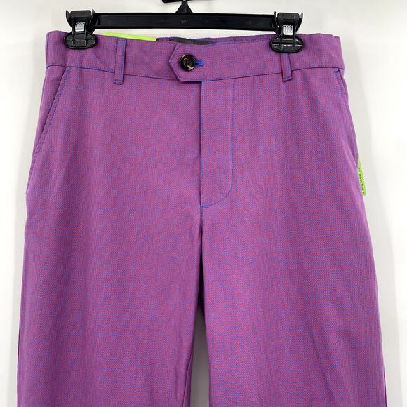 Houston White Men's Purple Checkered Straight Chino Trouser Pants Size Small - Picture 3 of 10